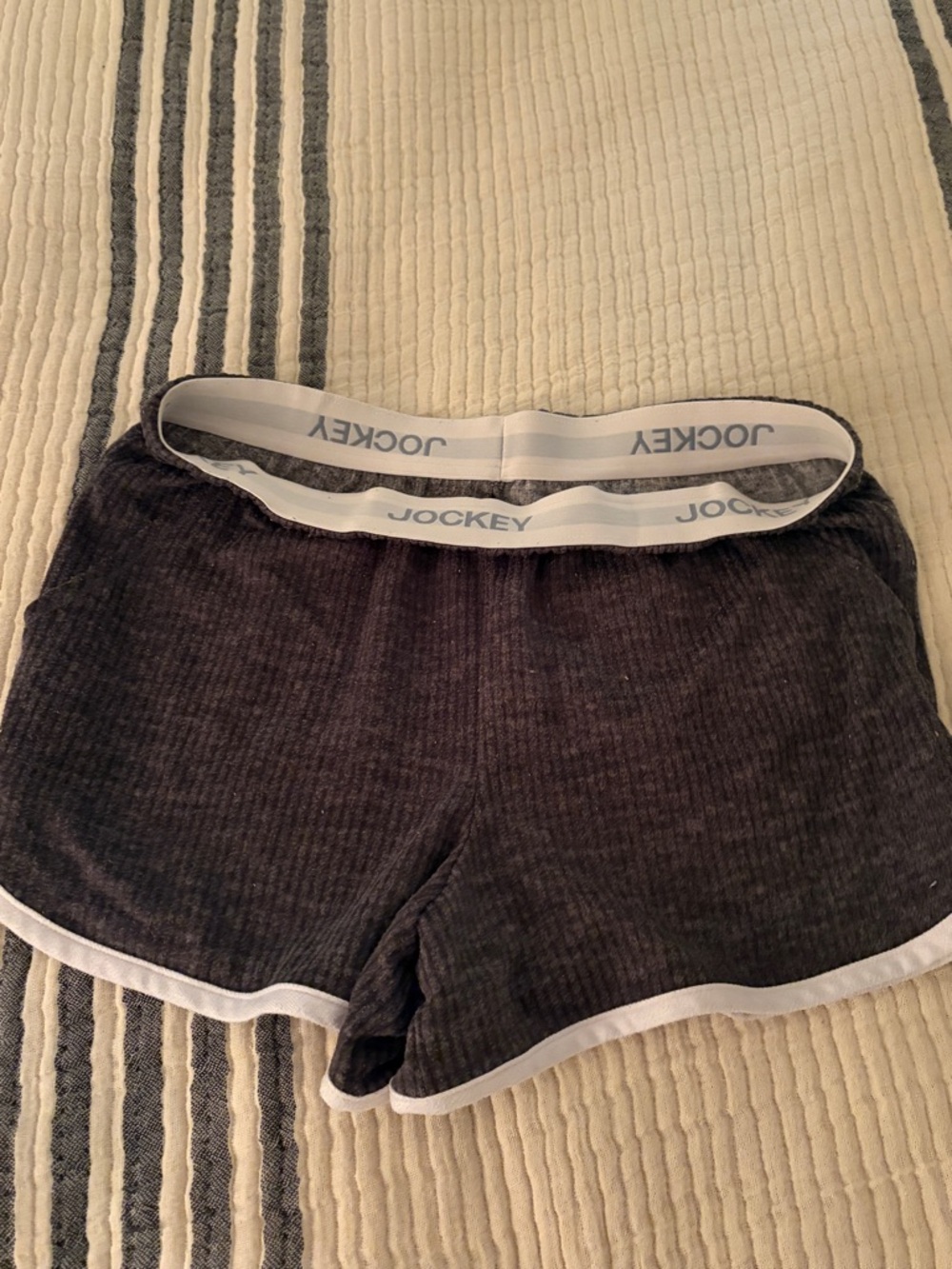 Jockey charcoal gray shorts with white trim